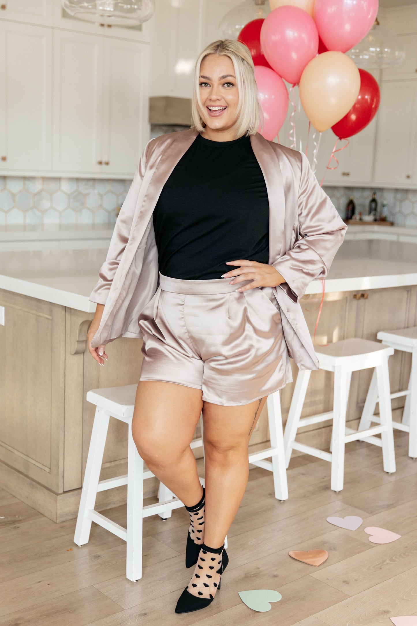 Pop The Bubbly Champagne Satin Blazer