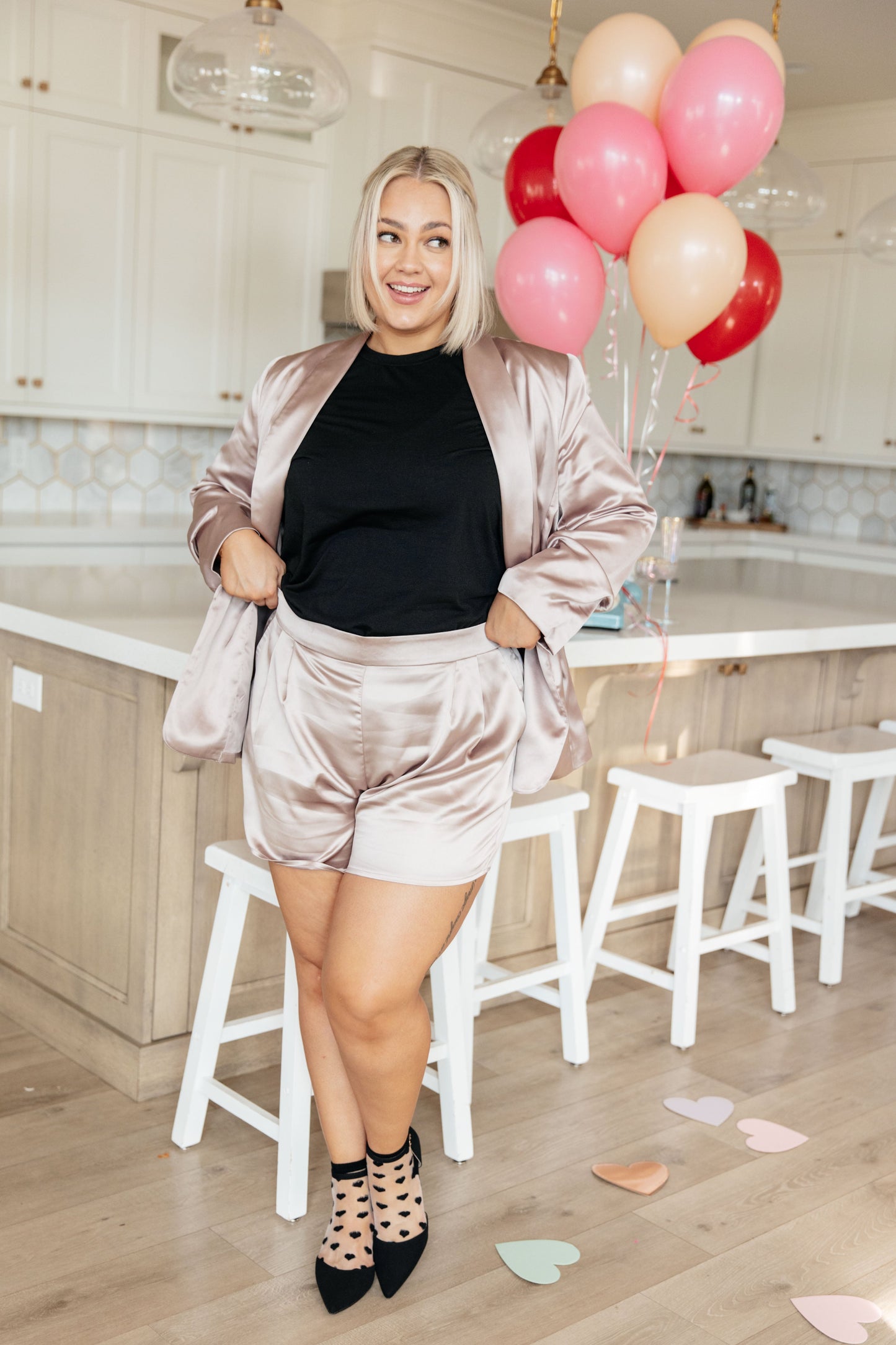 Pop The Bubbly Champagne Satin Blazer
