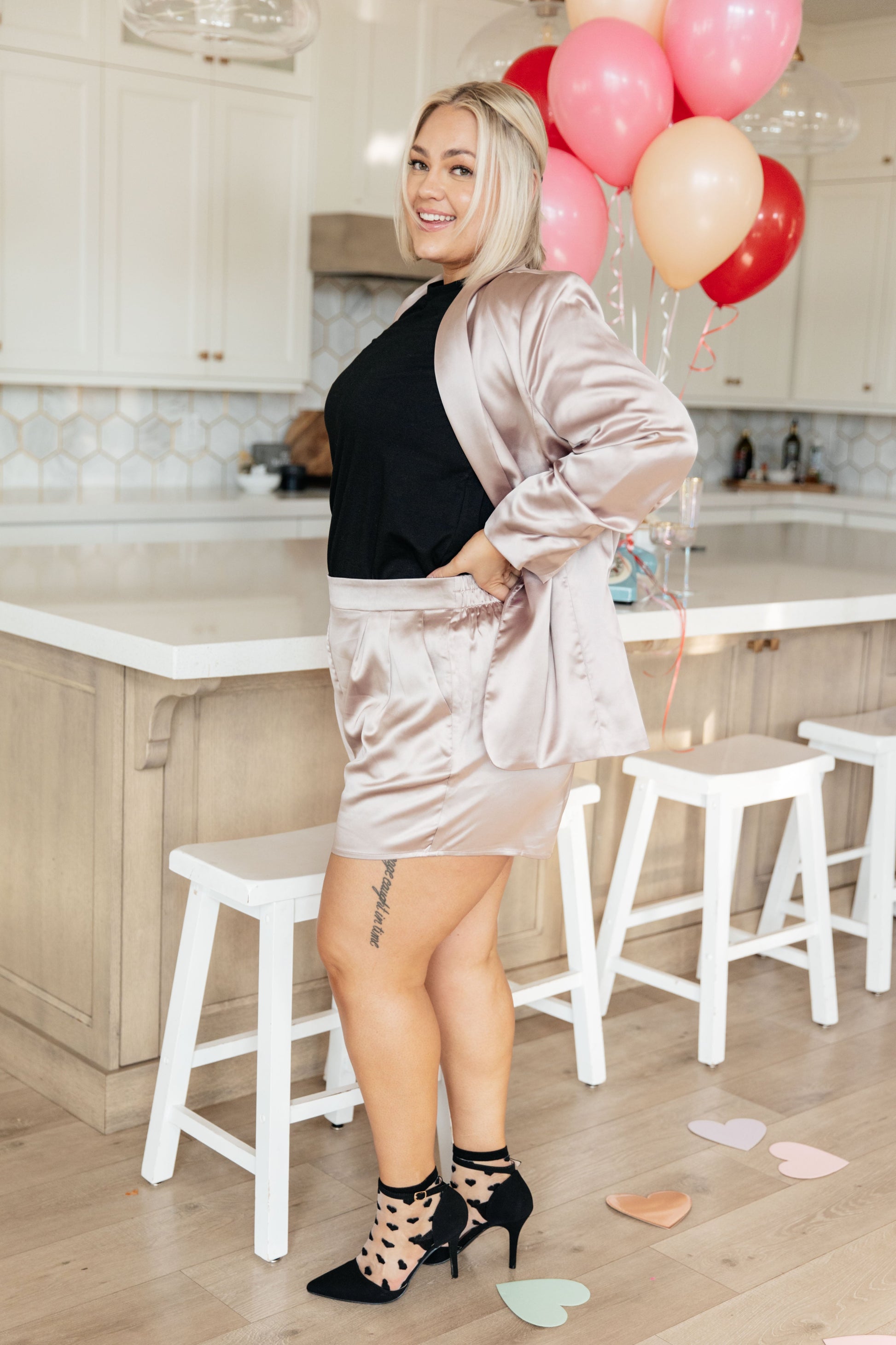 Pop The Bubbly Champagne Satin Blazer