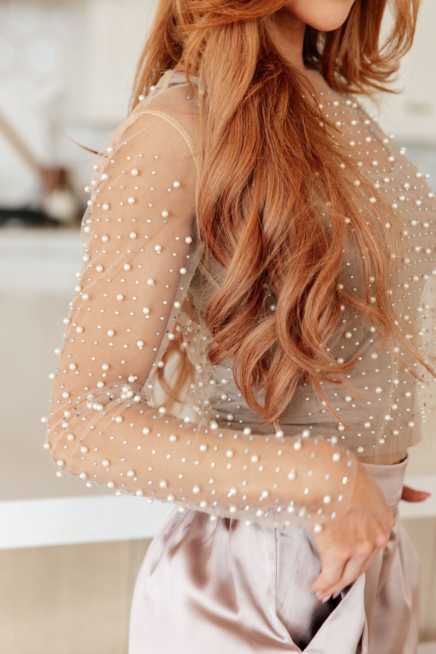 Pearl Perfection Sheer Top in Nude