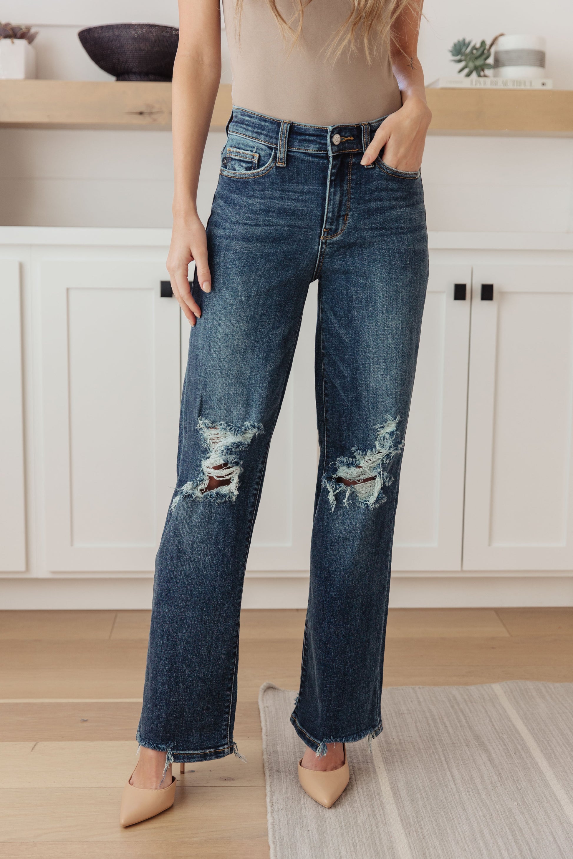 Judy Blue Throw It Back High Rise 90's Straight Leg Jeans Dark Wash 0/24