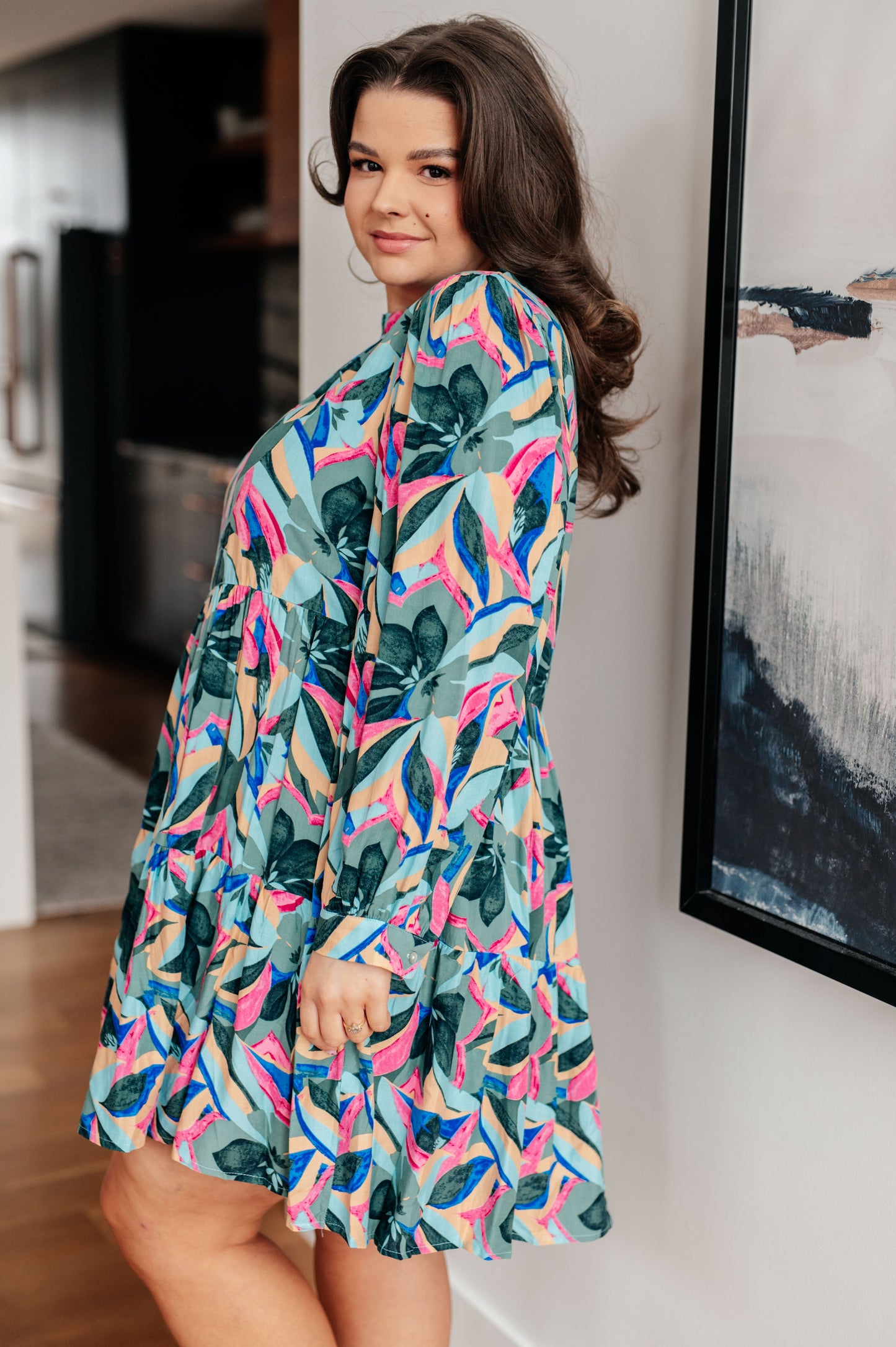 Abstract Blooms Floral Tiered Dress