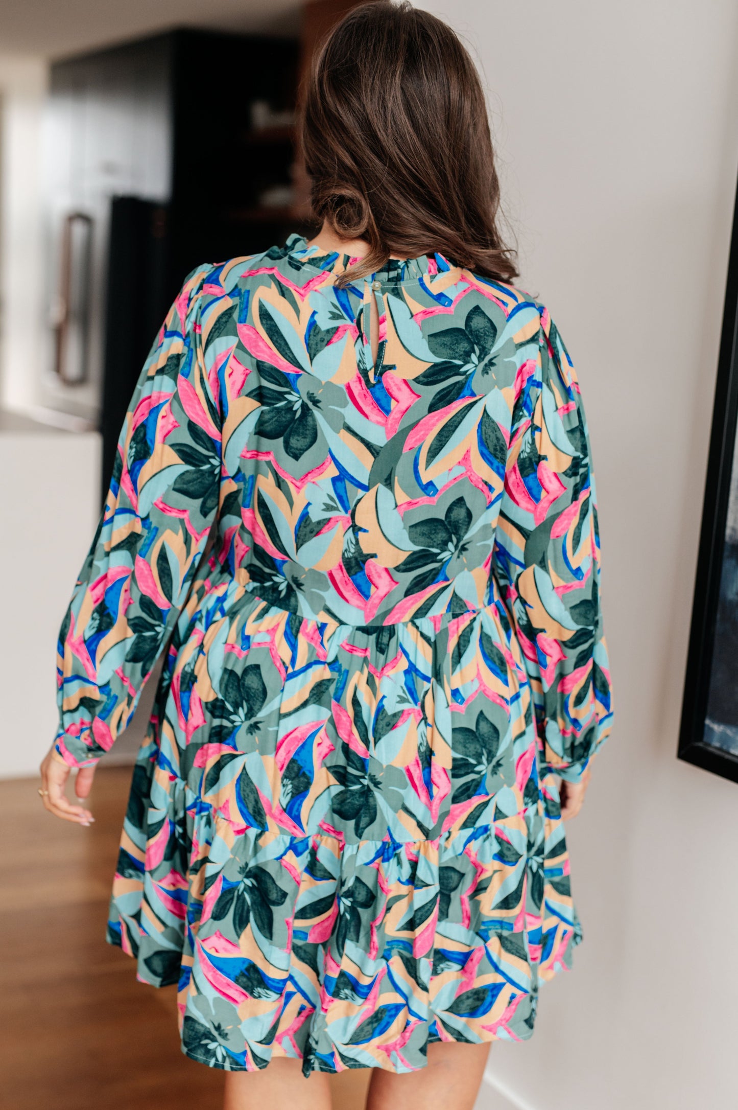 Abstract Blooms Floral Tiered Dress
