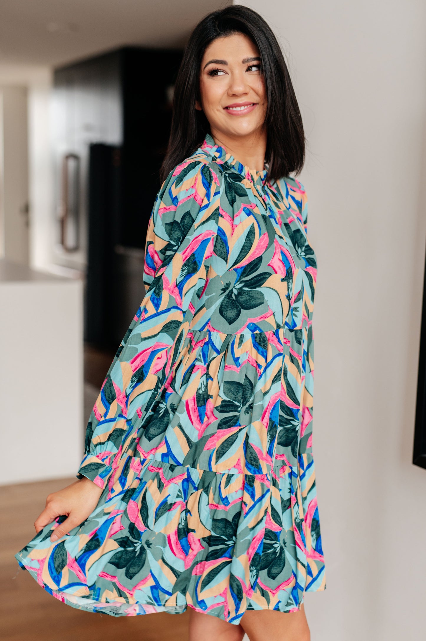 Abstract Blooms Floral Tiered Dress