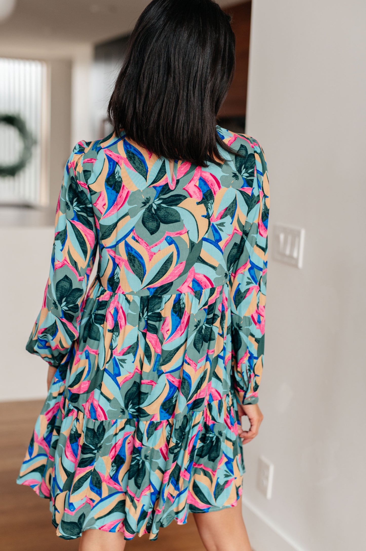Abstract Blooms Floral Tiered Dress