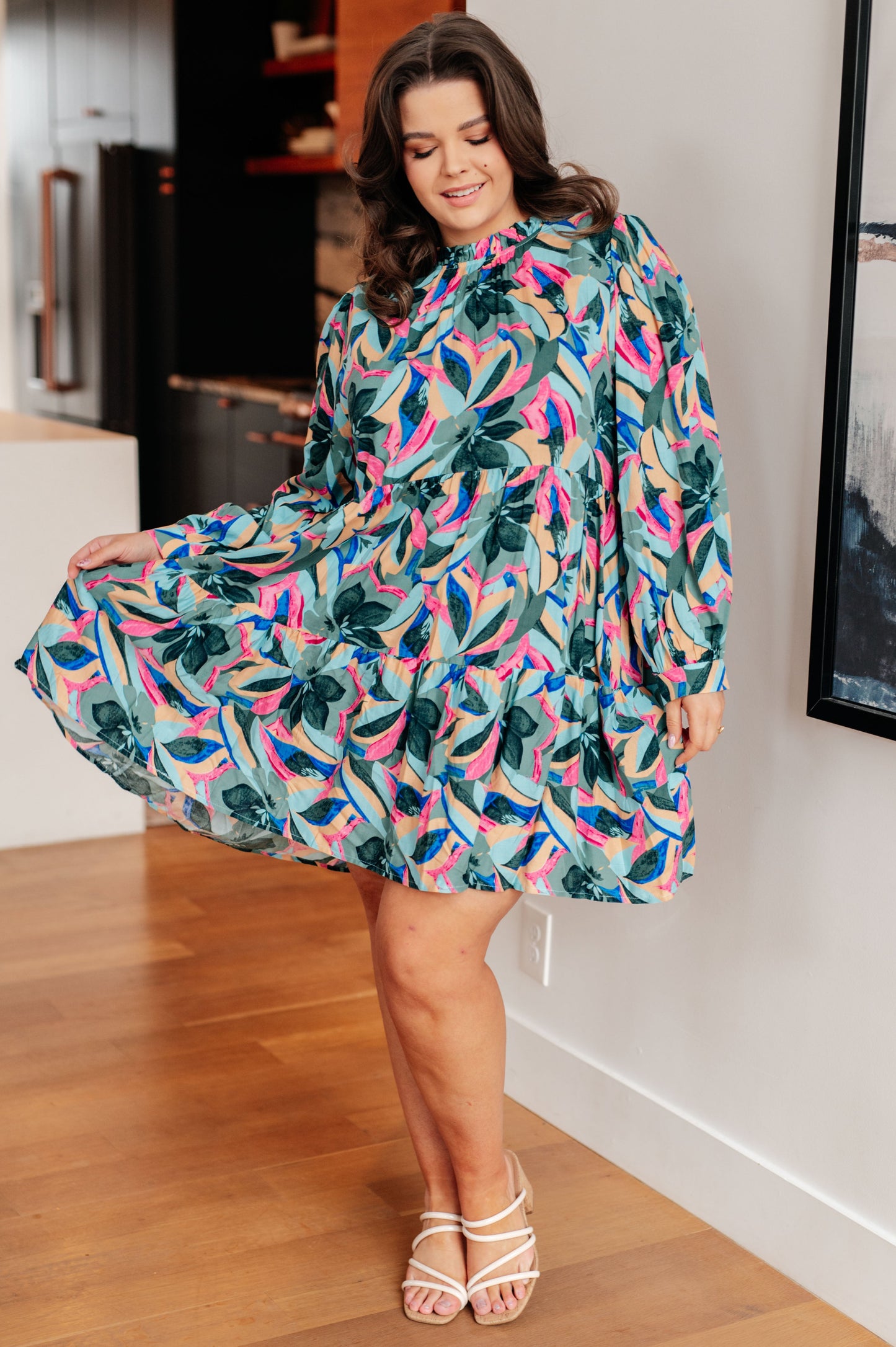 Abstract Blooms Floral Tiered Dress 1XL Abstract Multi