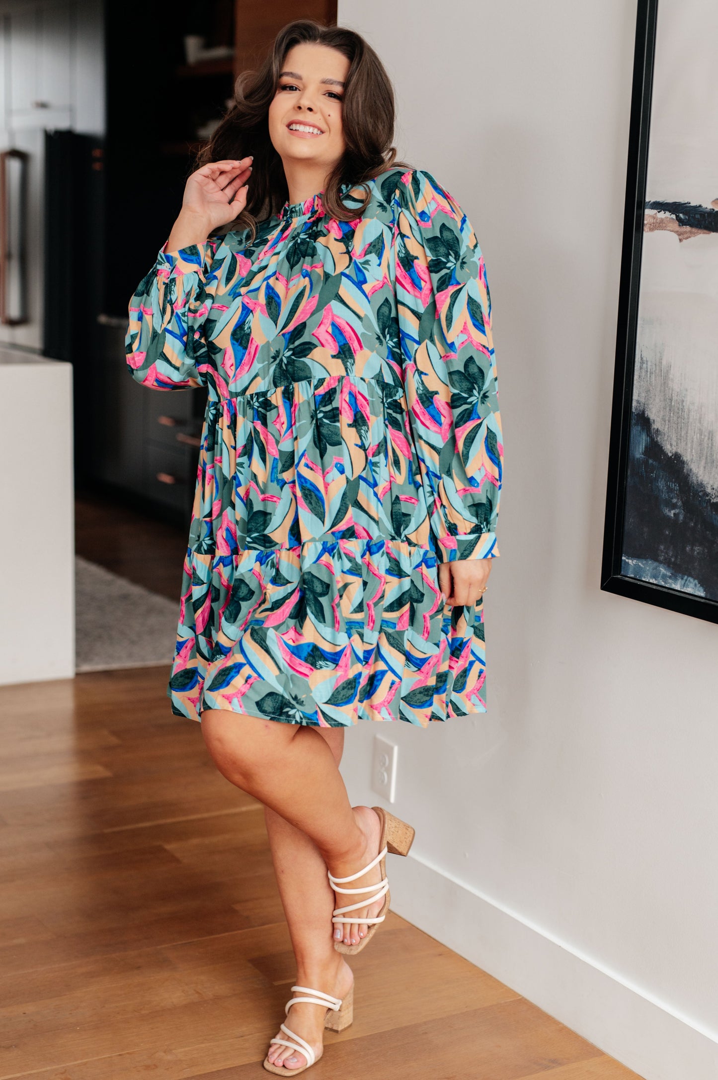 Abstract Blooms Floral Tiered Dress