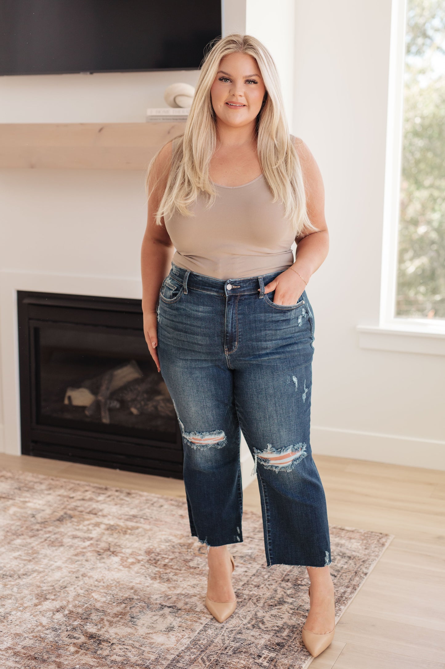 Judy Blue Ripped Rebellion High Rise Distressed Wide Leg Crop Jeans