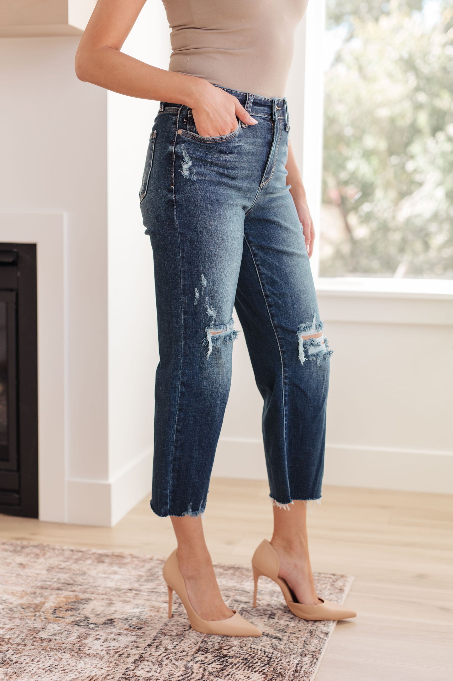 Judy Blue Ripped Rebellion High Rise Distressed Wide Leg Crop Jeans   
