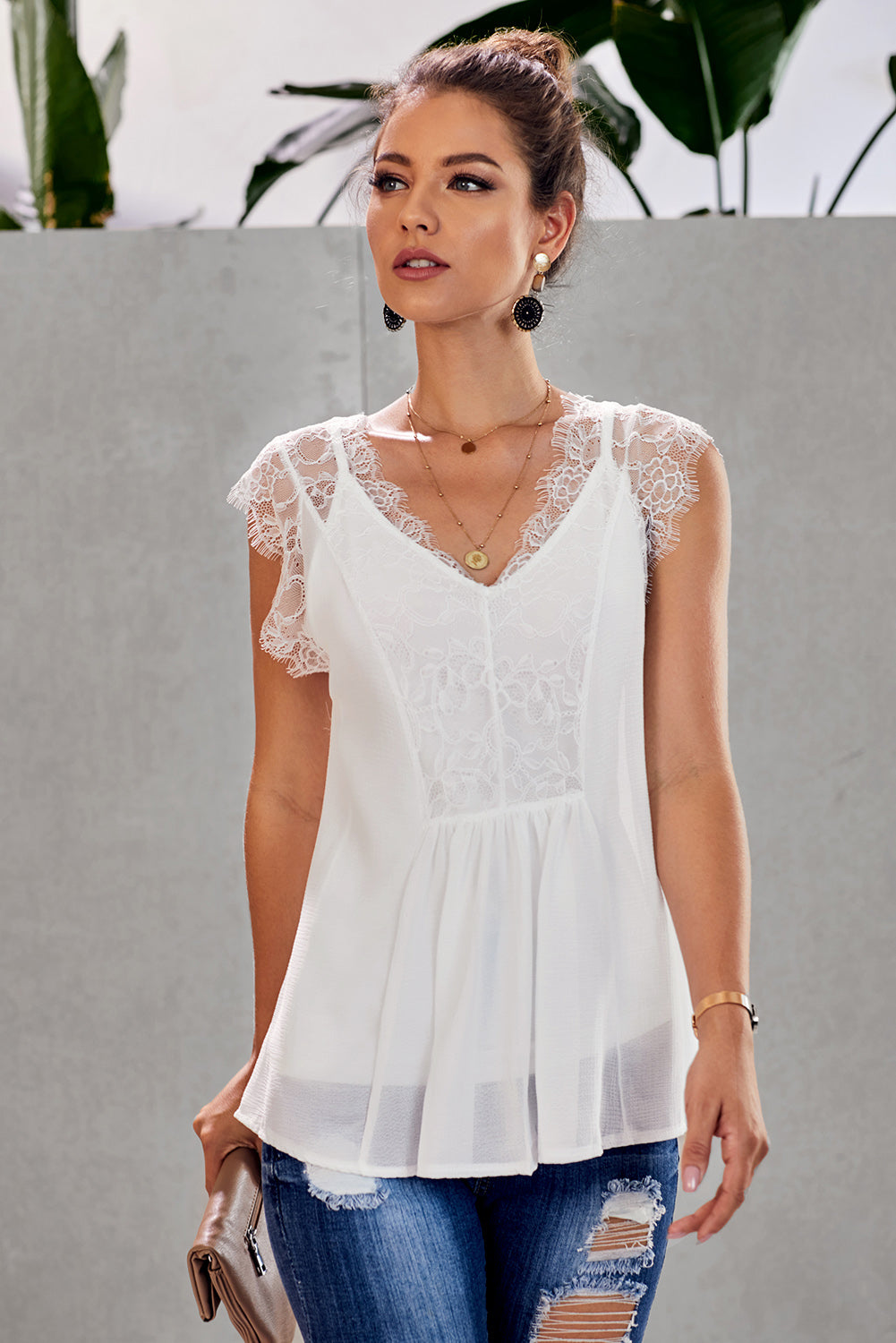 Lace Cap Sleeve Tank Top