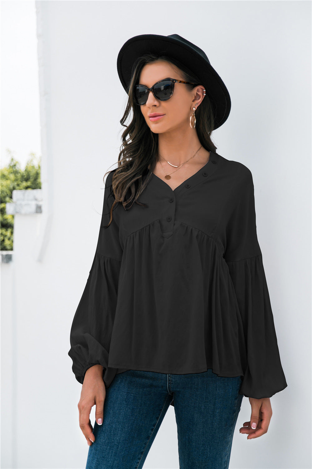 Lantern Sleeve Peplum Top