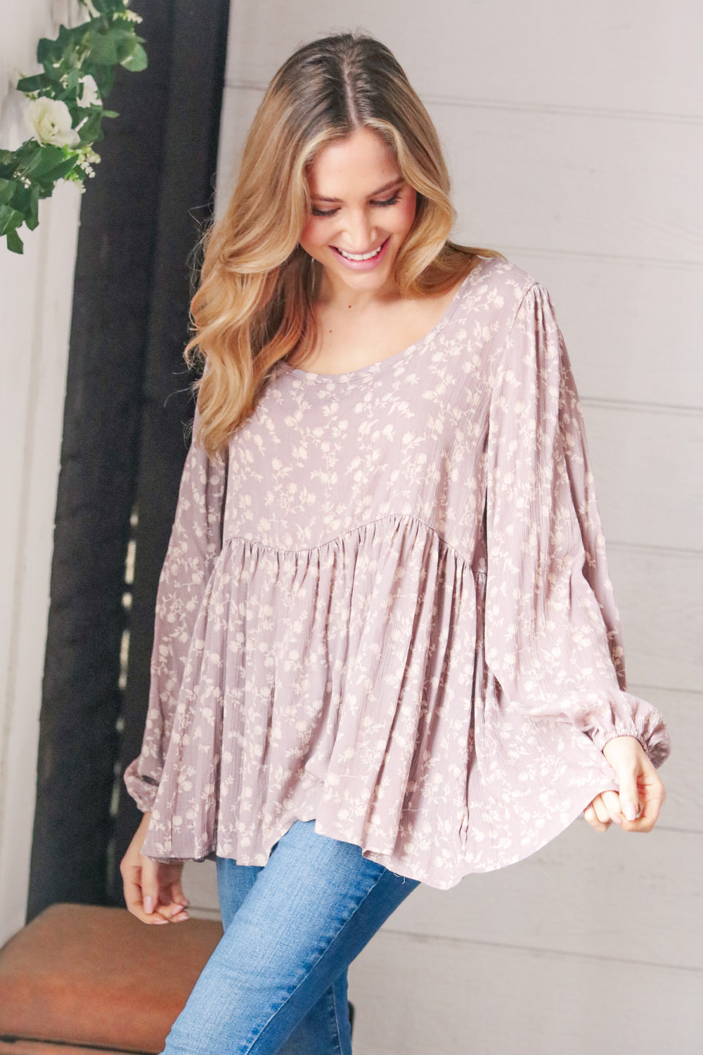 Best of You Floral Lace-Up Baby Doll Blouse