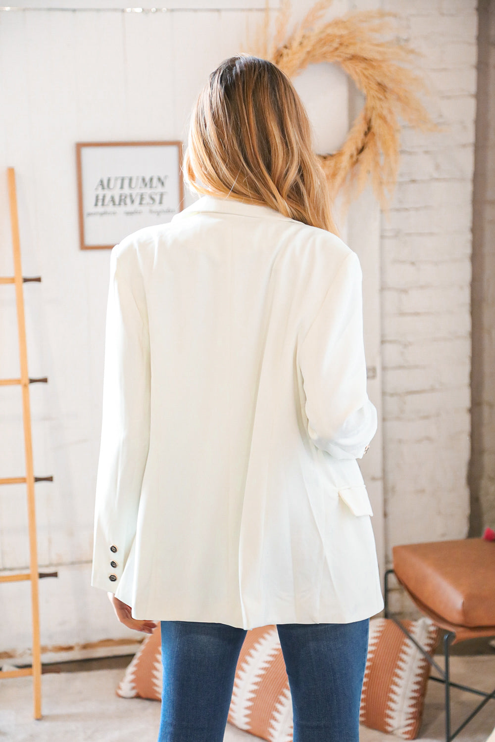 Fringe With Benefits White Button-Front Blazer   