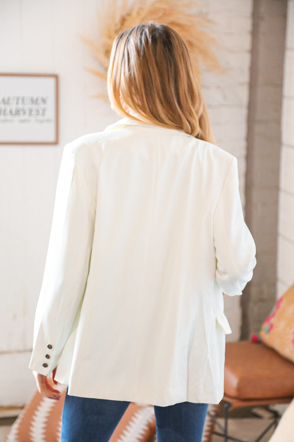 Fringe With Benefits White Button-Front Blazer   