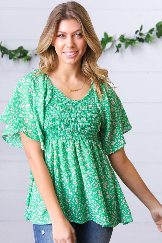 Garden Party Smocked Floral Blouse Small