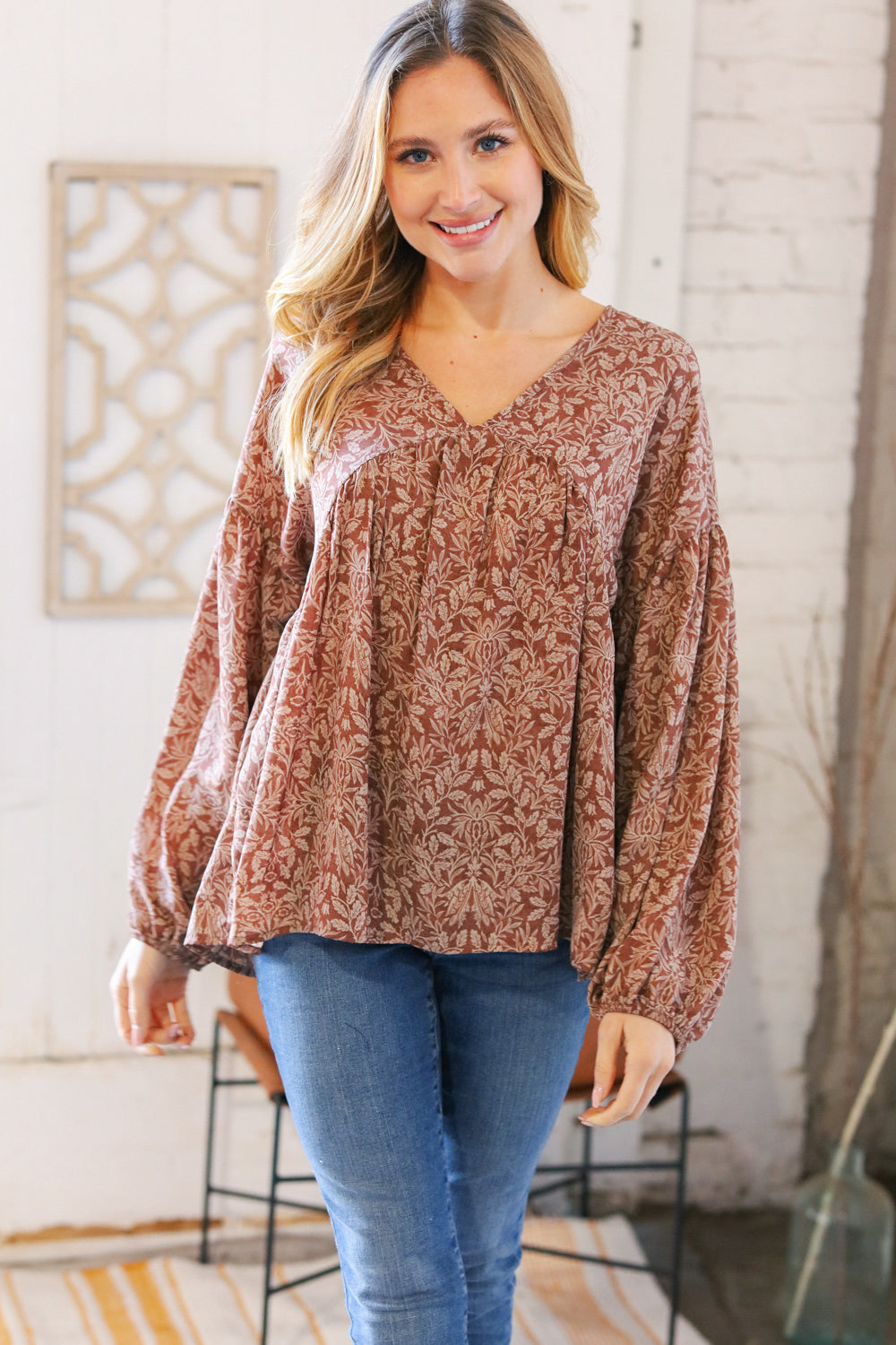 Mocha My Day Babydoll Floral Top