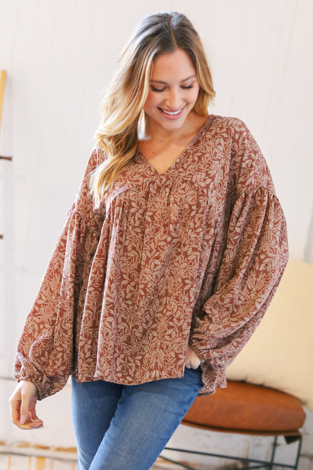 Mocha My Day Babydoll Floral Top