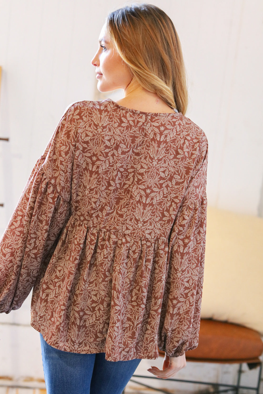 Mocha My Day Babydoll Floral Top