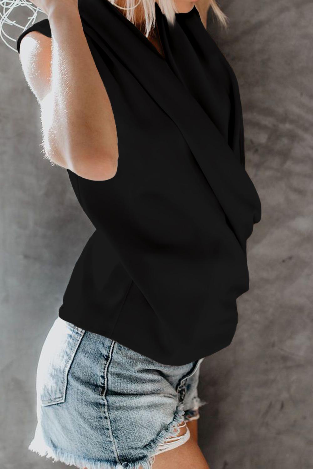 Enchanting Satin Drape Sleeveless Blouse