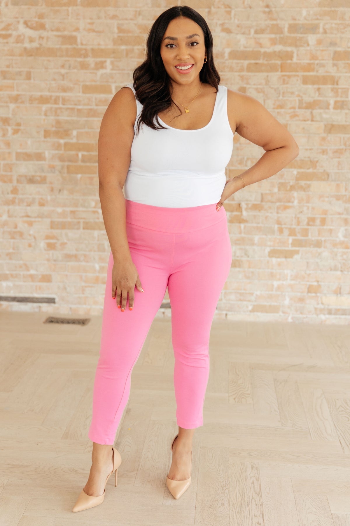 Just Like Magic Ankle Crop Skinny Pants in Pink