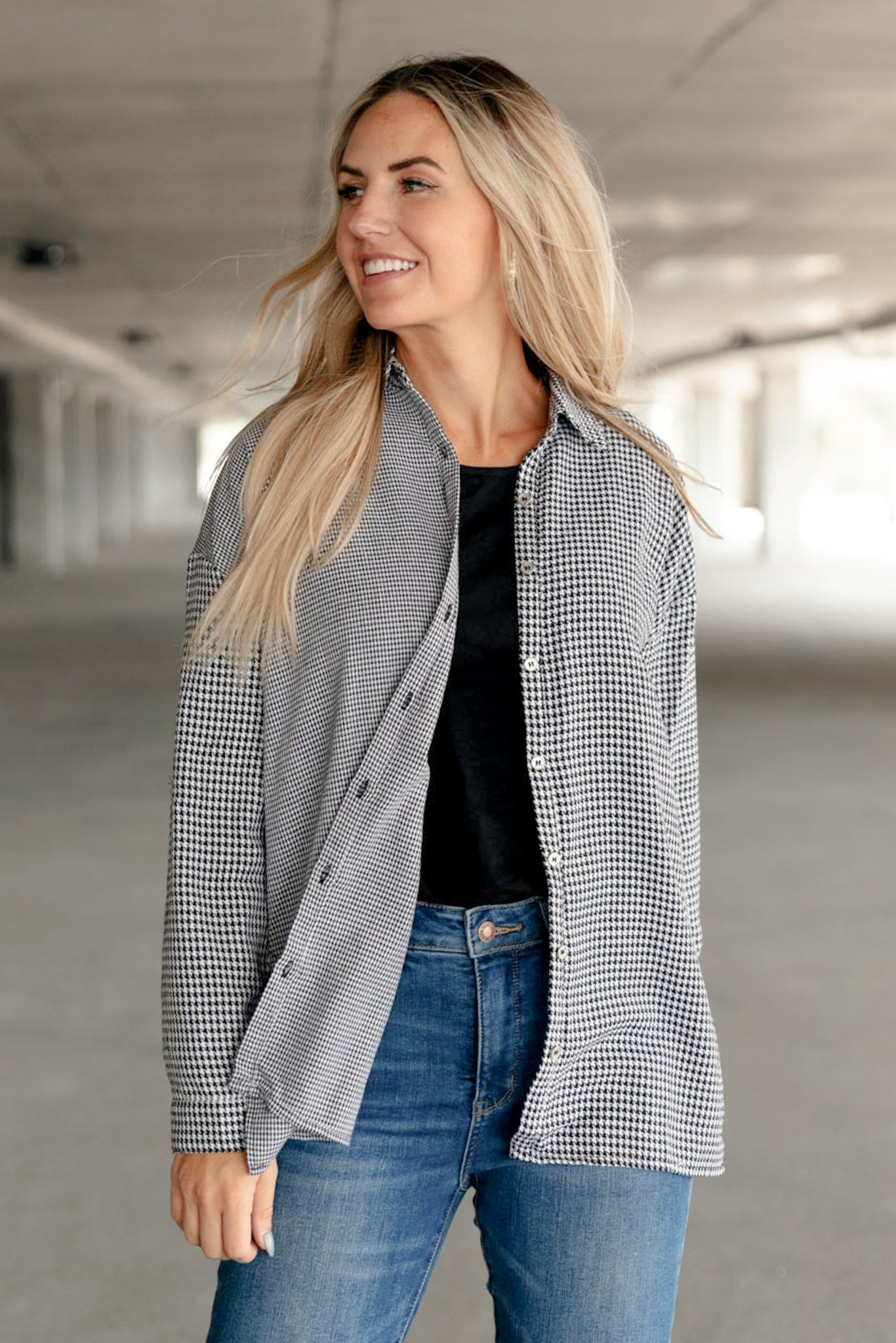 Mix it Up Houndstooth Button Up Top Houndstooth XS
