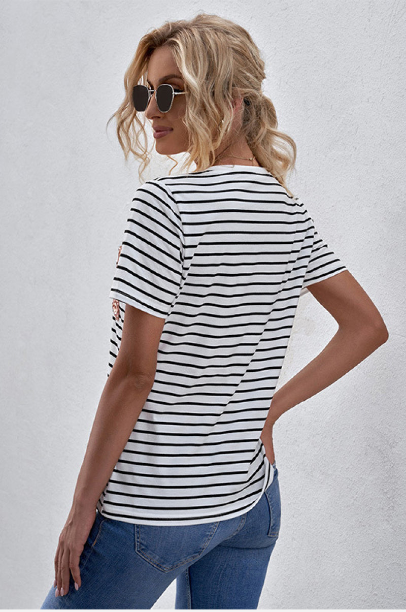Sequin Pocket Striped Tee