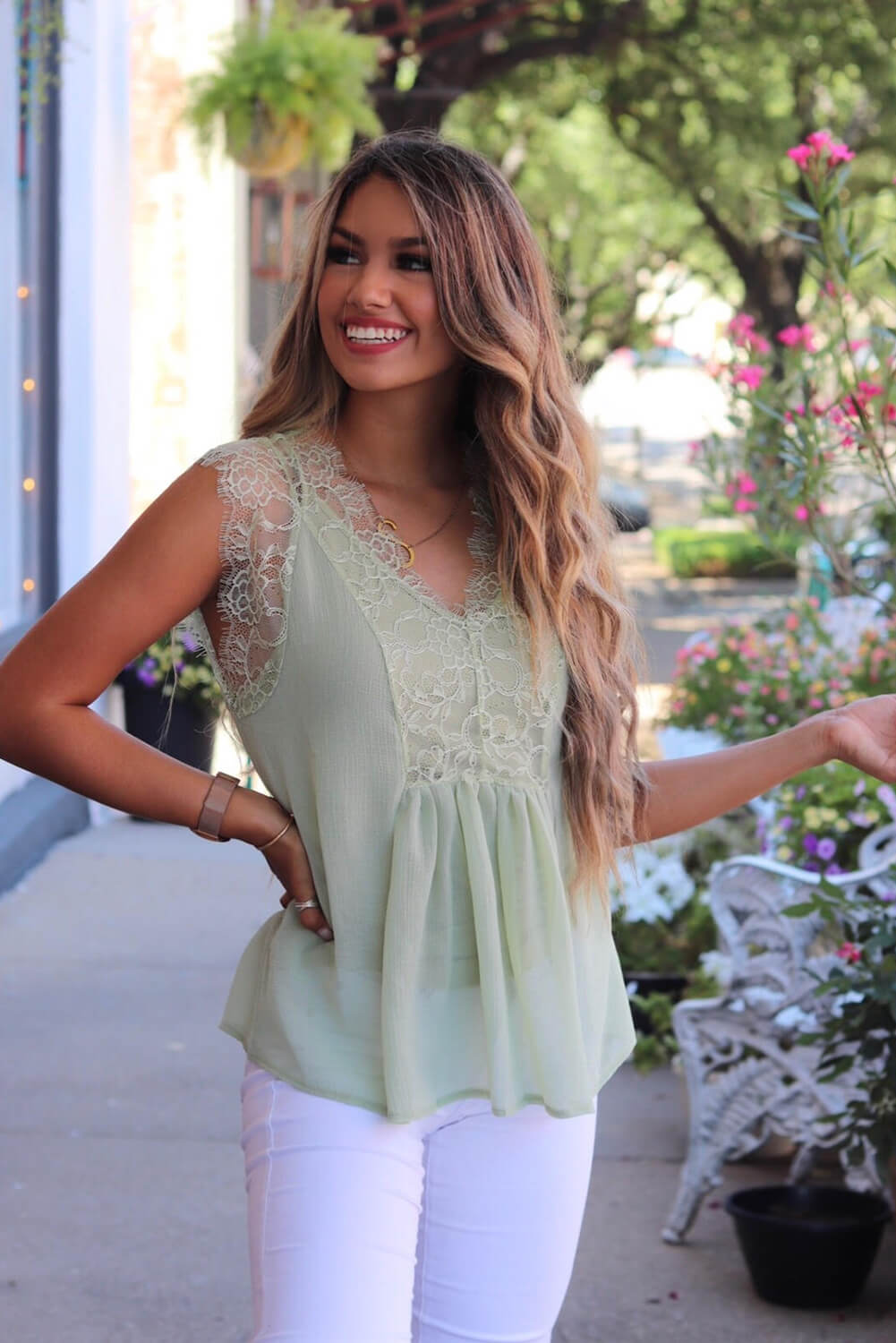 Lace Cap Sleeve Tank Top