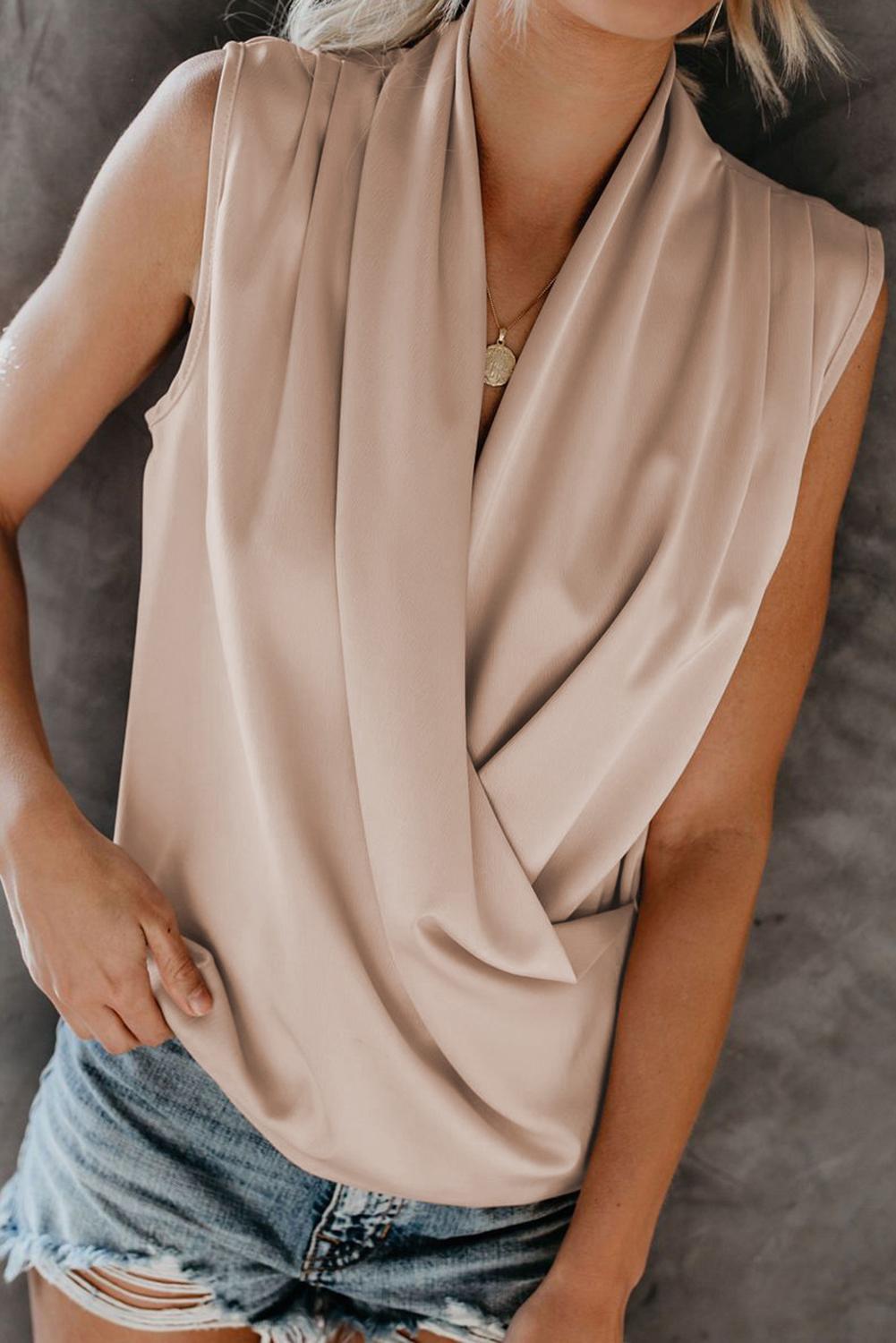 Enchanting Satin Drape Sleeveless Blouse