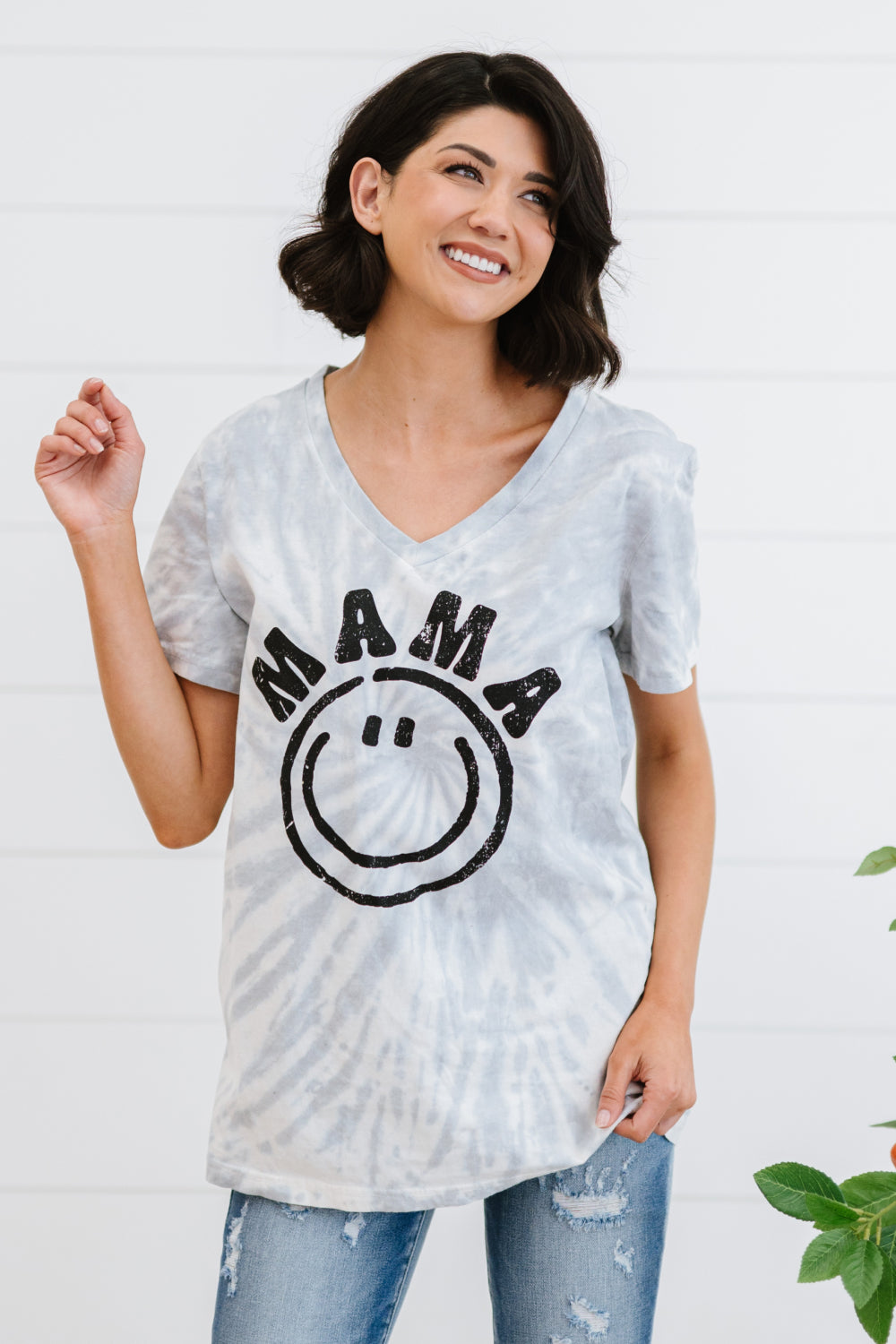 MAMA Smiley Face Graphic Tie-Dye Tee Shirt