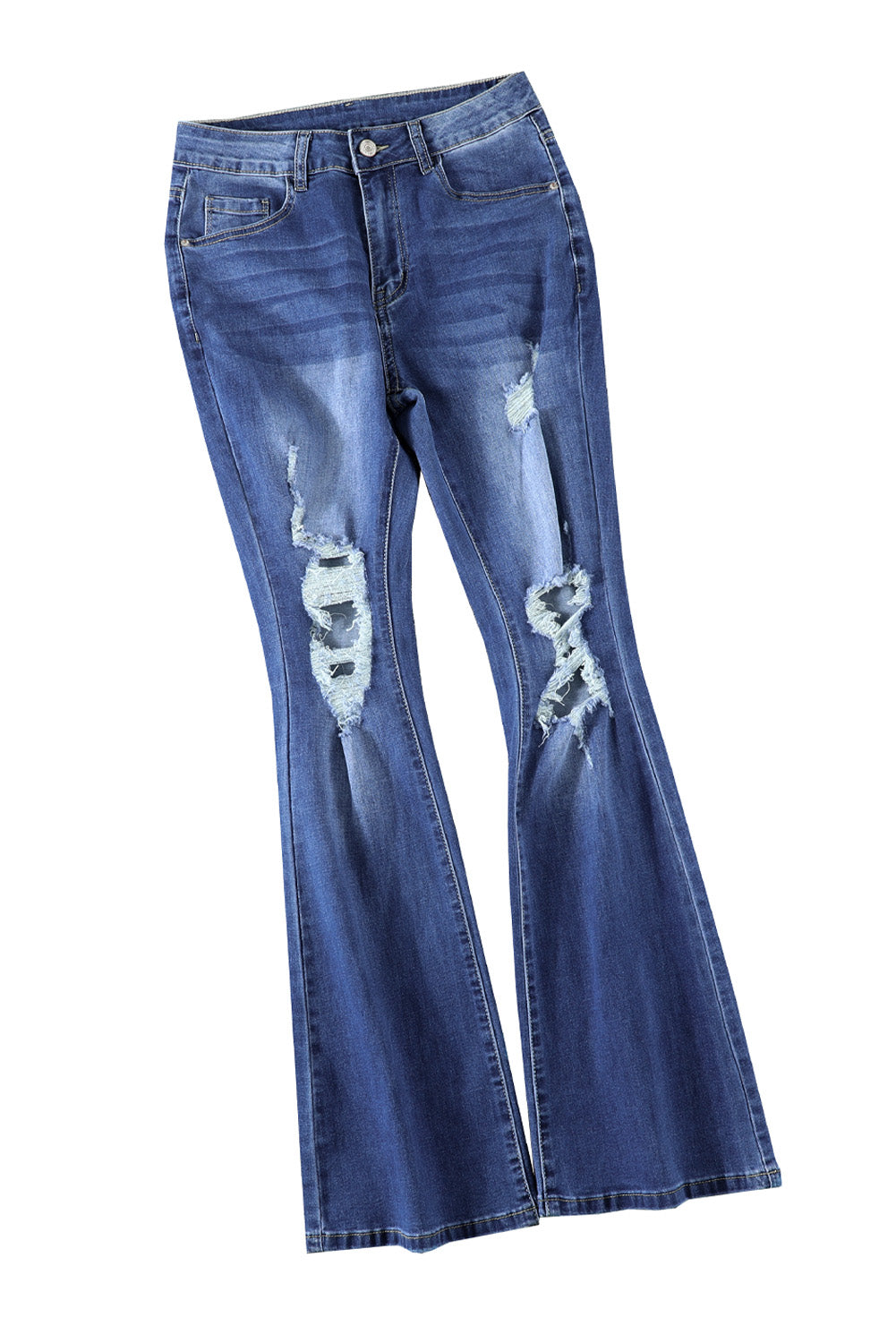 Mid-Rise Distressed Flare Jeans