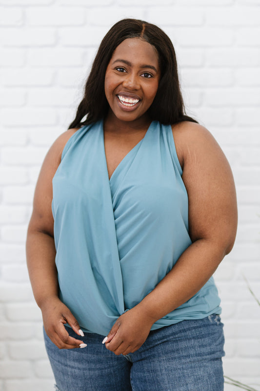 Cherished Time Surplice Top in Blue Grey Cornflower S