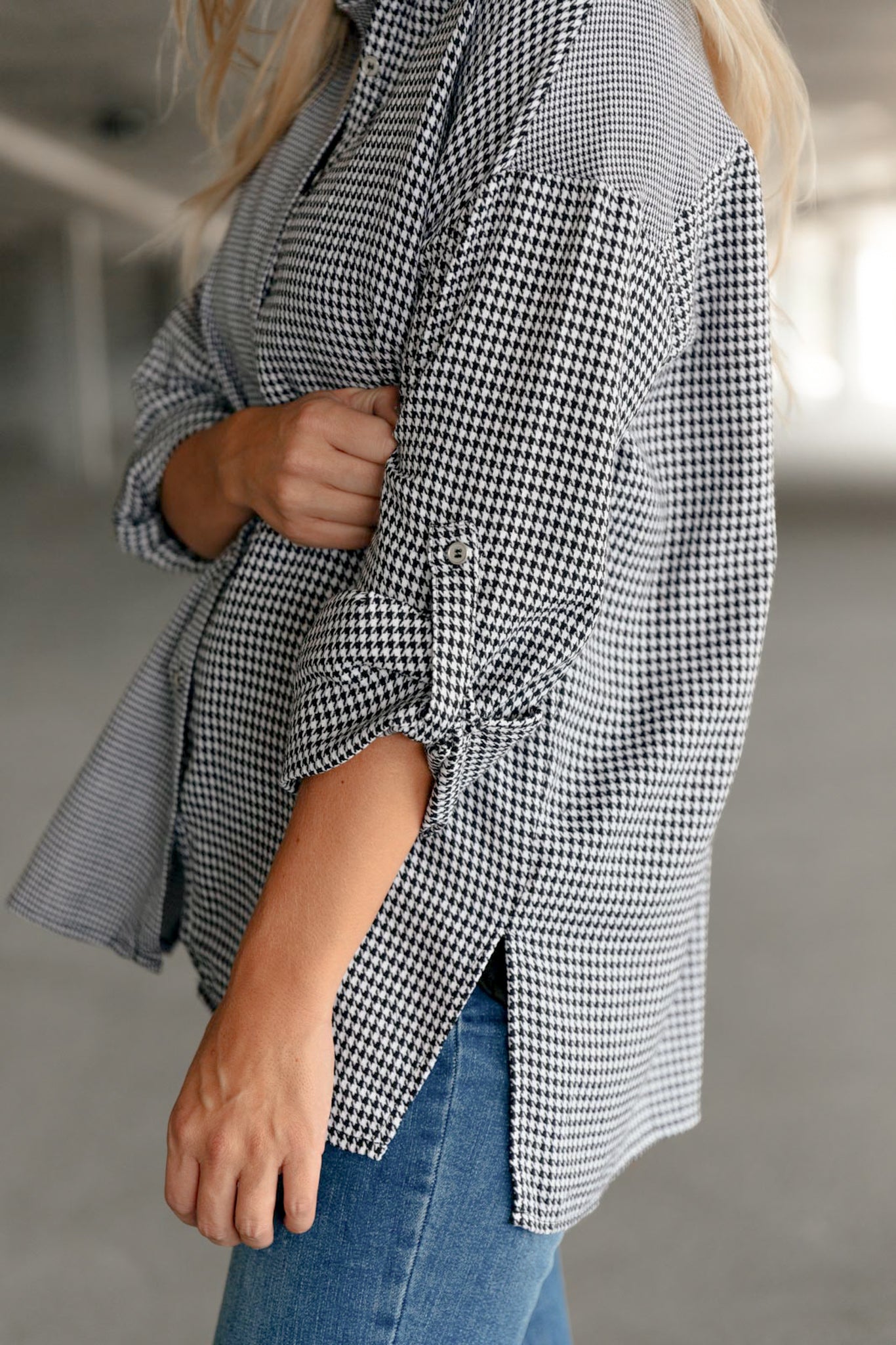 Mix it Up Houndstooth Button Up Top