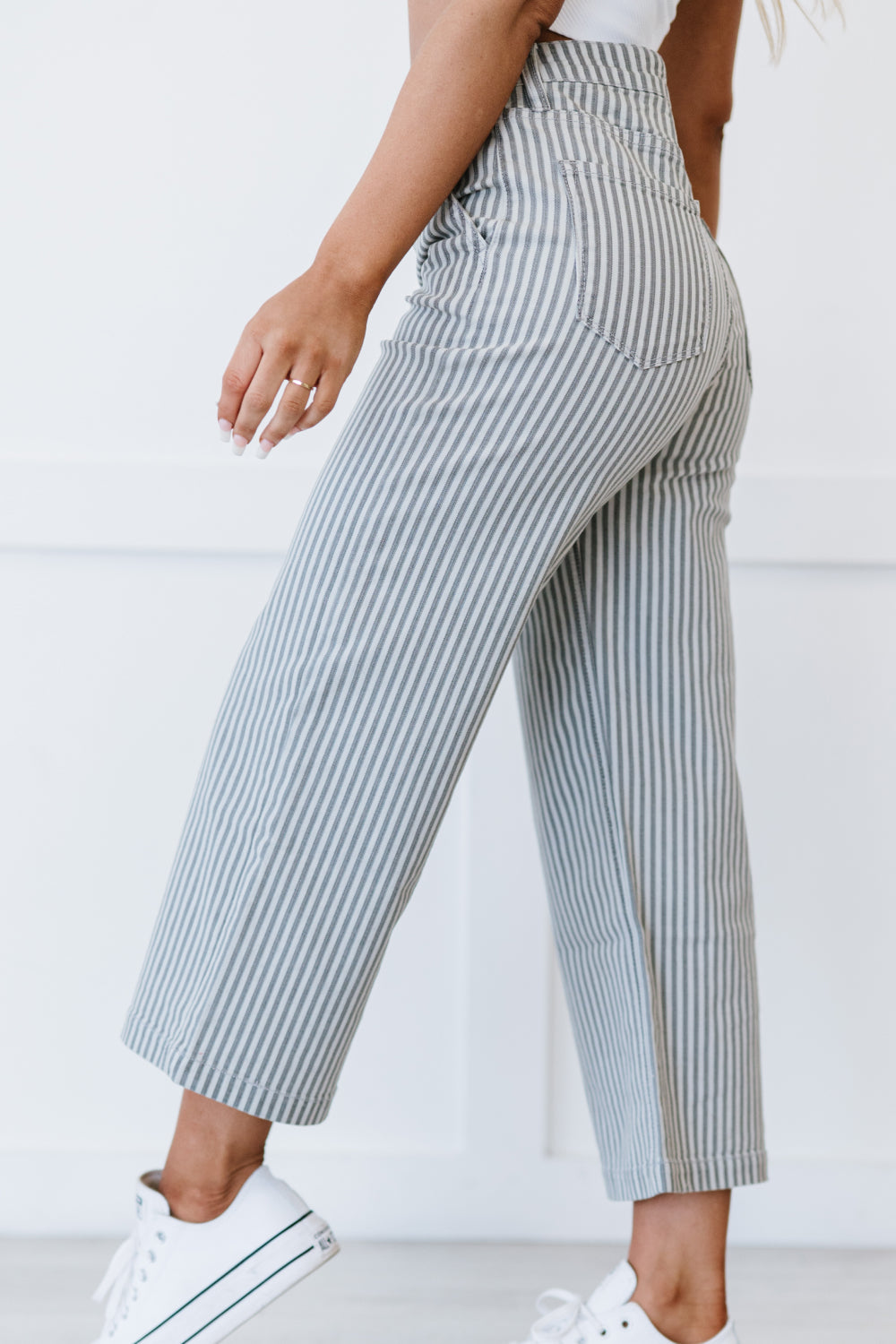 Kancan Live Boldly Pinstripe Wide Leg Cropped Jeans