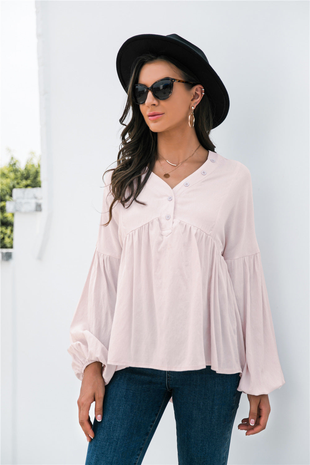 Lantern Sleeve Peplum Top