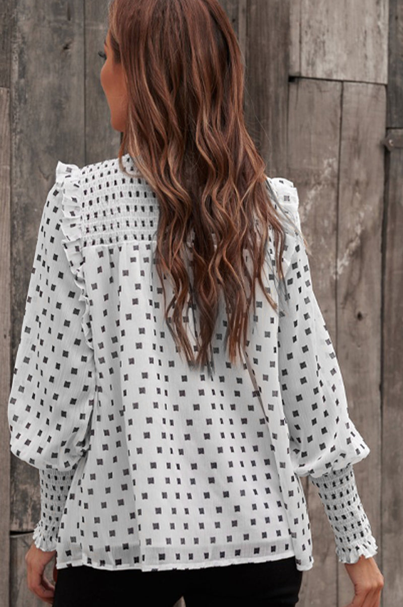 Ruffle Some Feathers Smocked Ruffle Trim Blouse