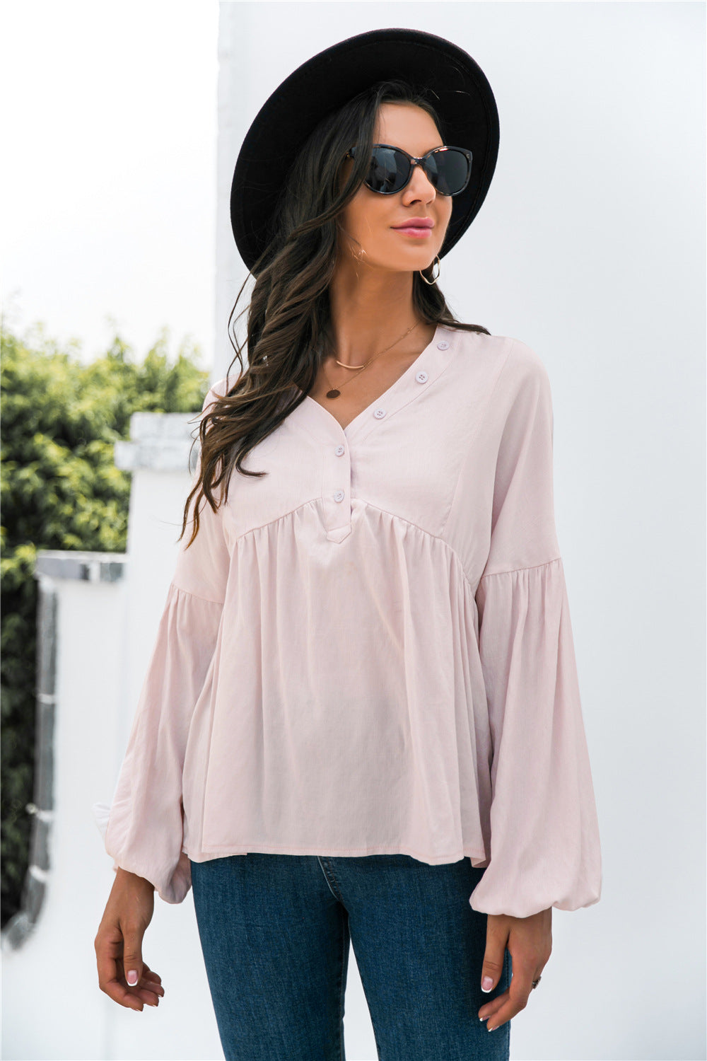 Lantern Sleeve Peplum Top