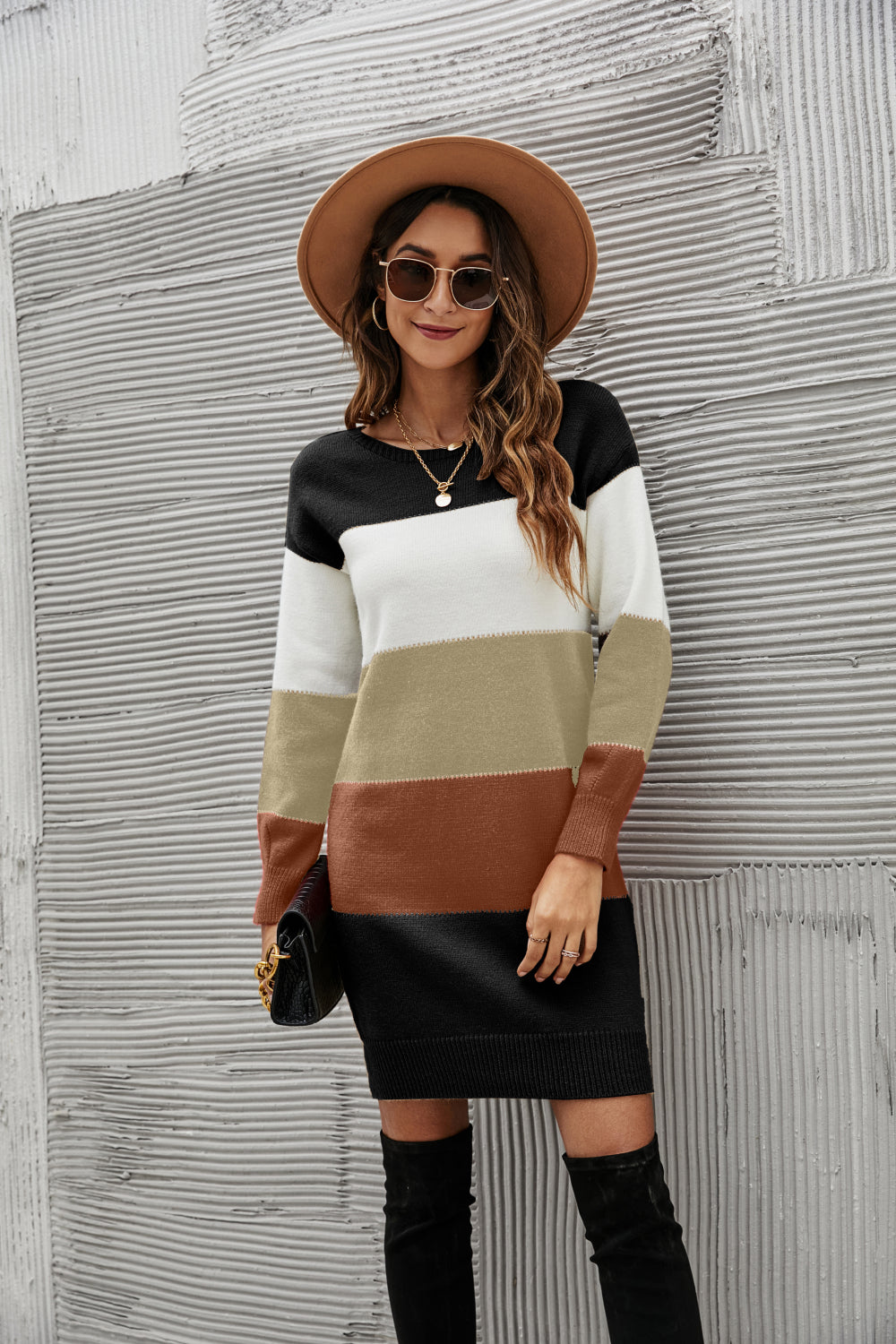 Fret Not Striped Sweater Dress Rust S