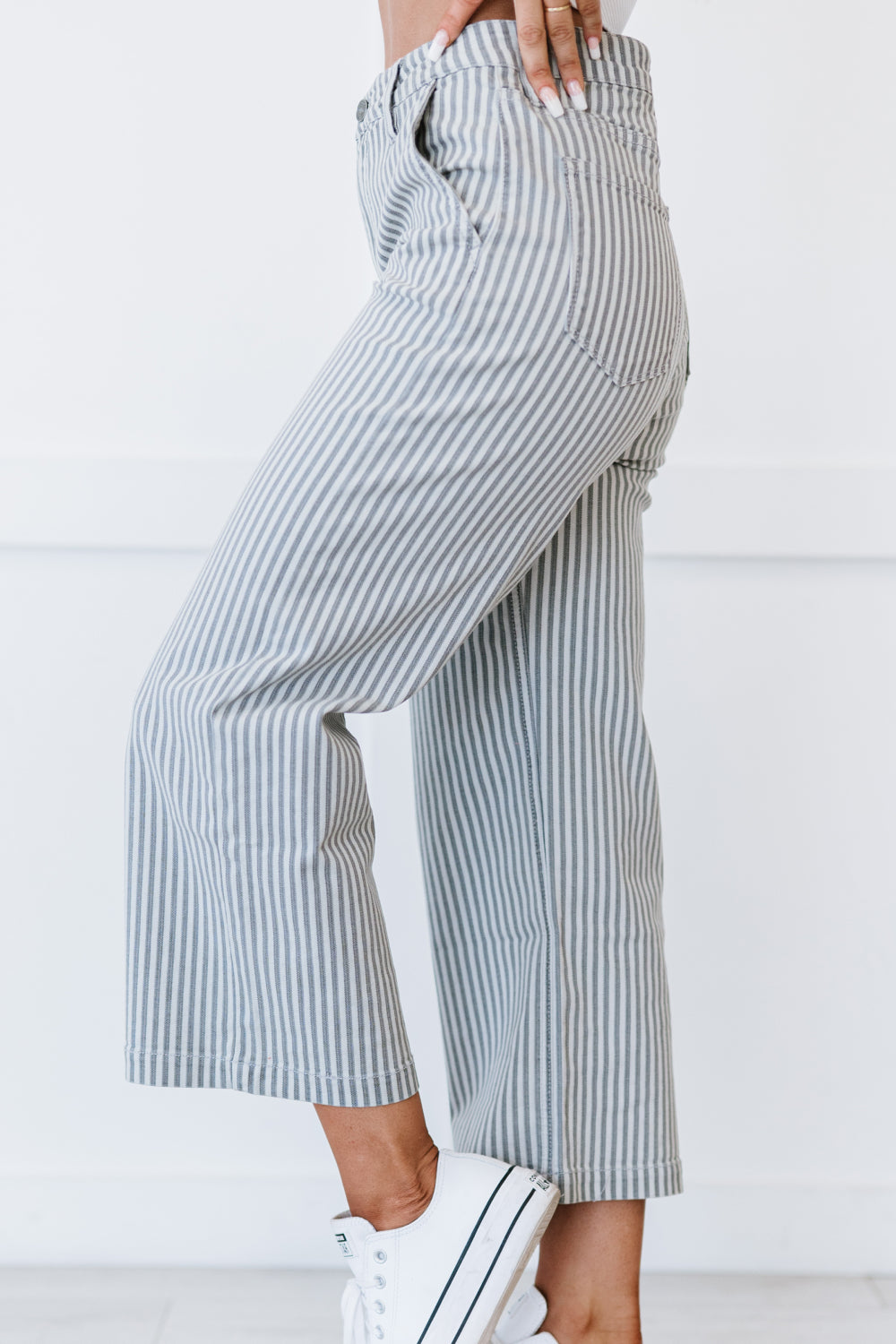 Kancan Live Boldly Pinstripe Wide Leg Cropped Jeans