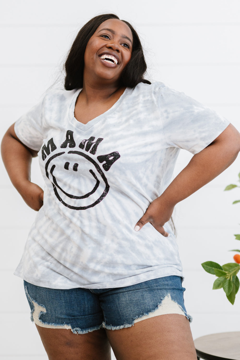 MAMA Smiley Face Graphic Tie-Dye Tee Shirt