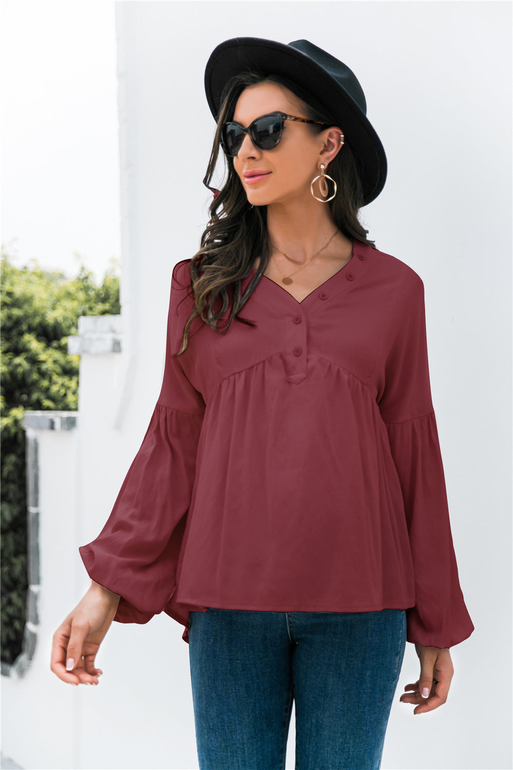 Lantern Sleeve Peplum Top