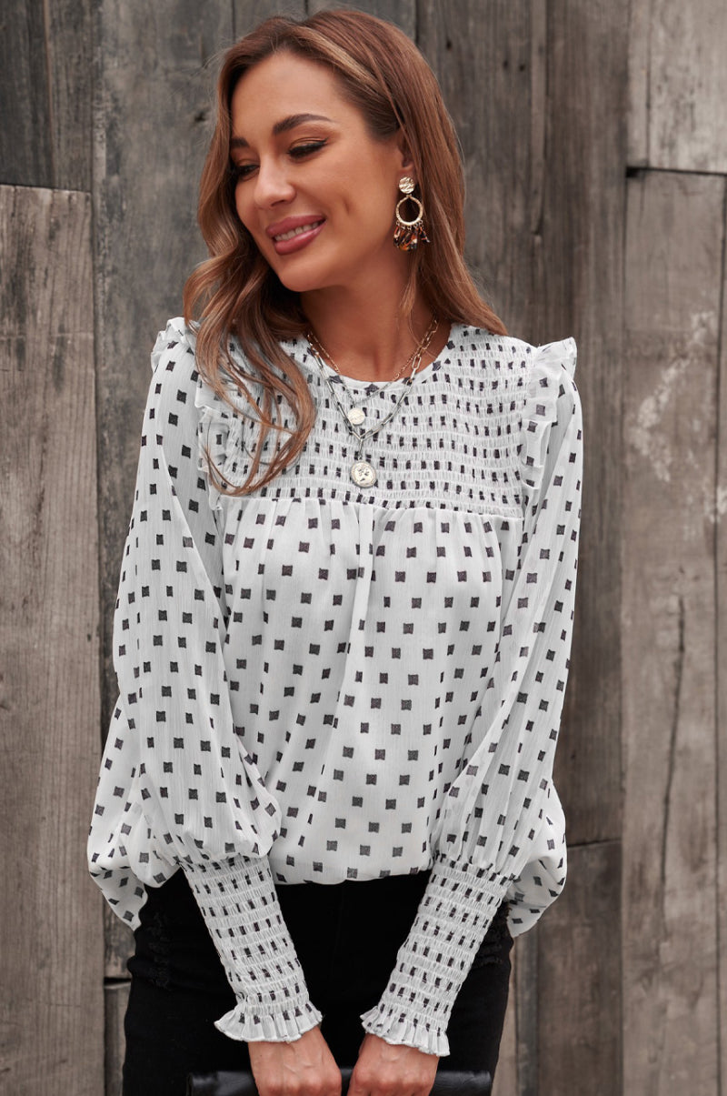 Ruffle Some Feathers Smocked Ruffle Trim Blouse