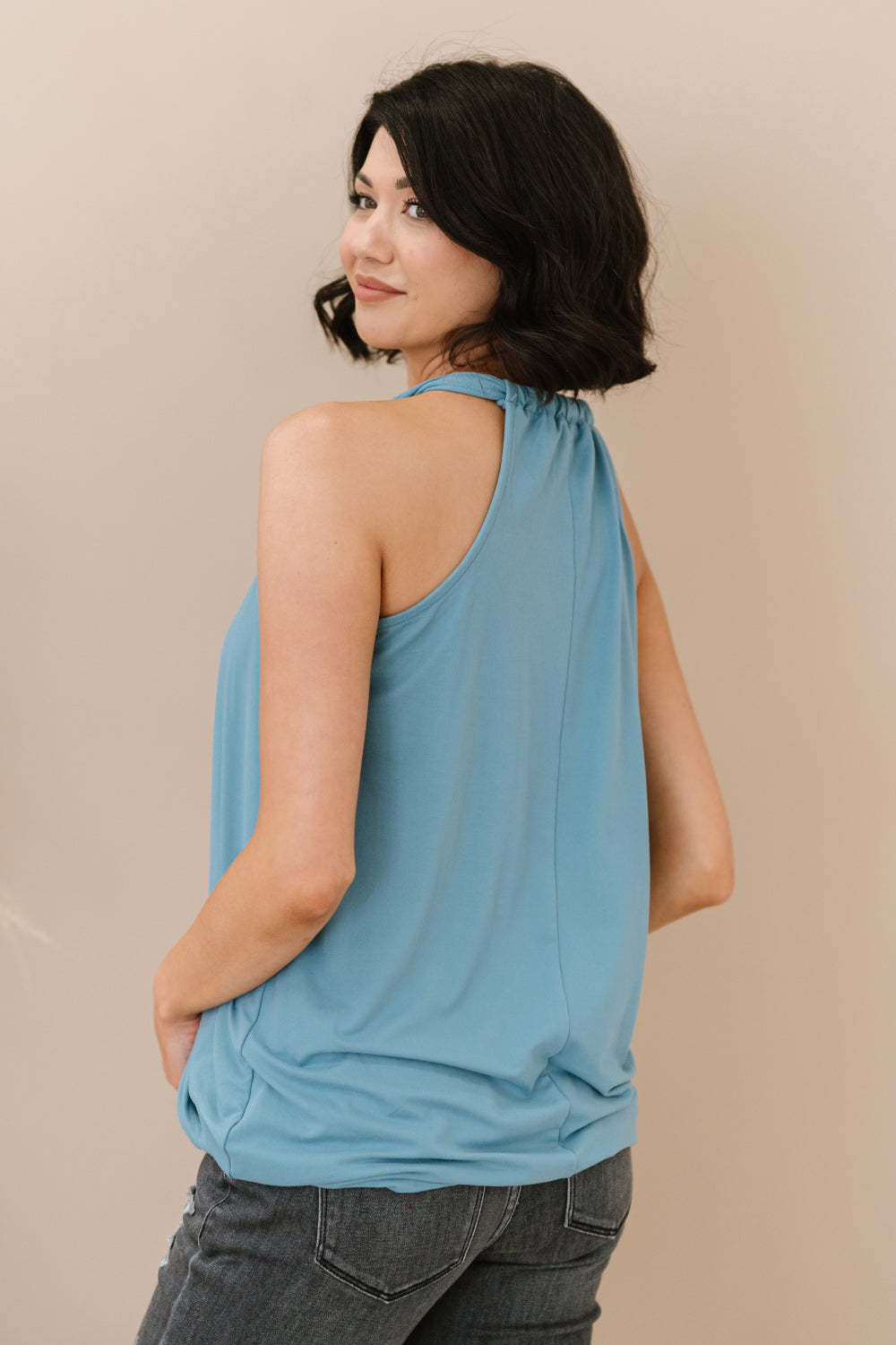 Cherished Time Surplice Top in Blue Grey