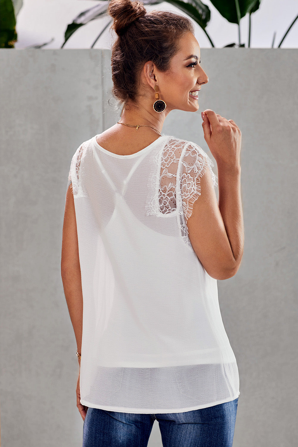 Lace Cap Sleeve Tank Top