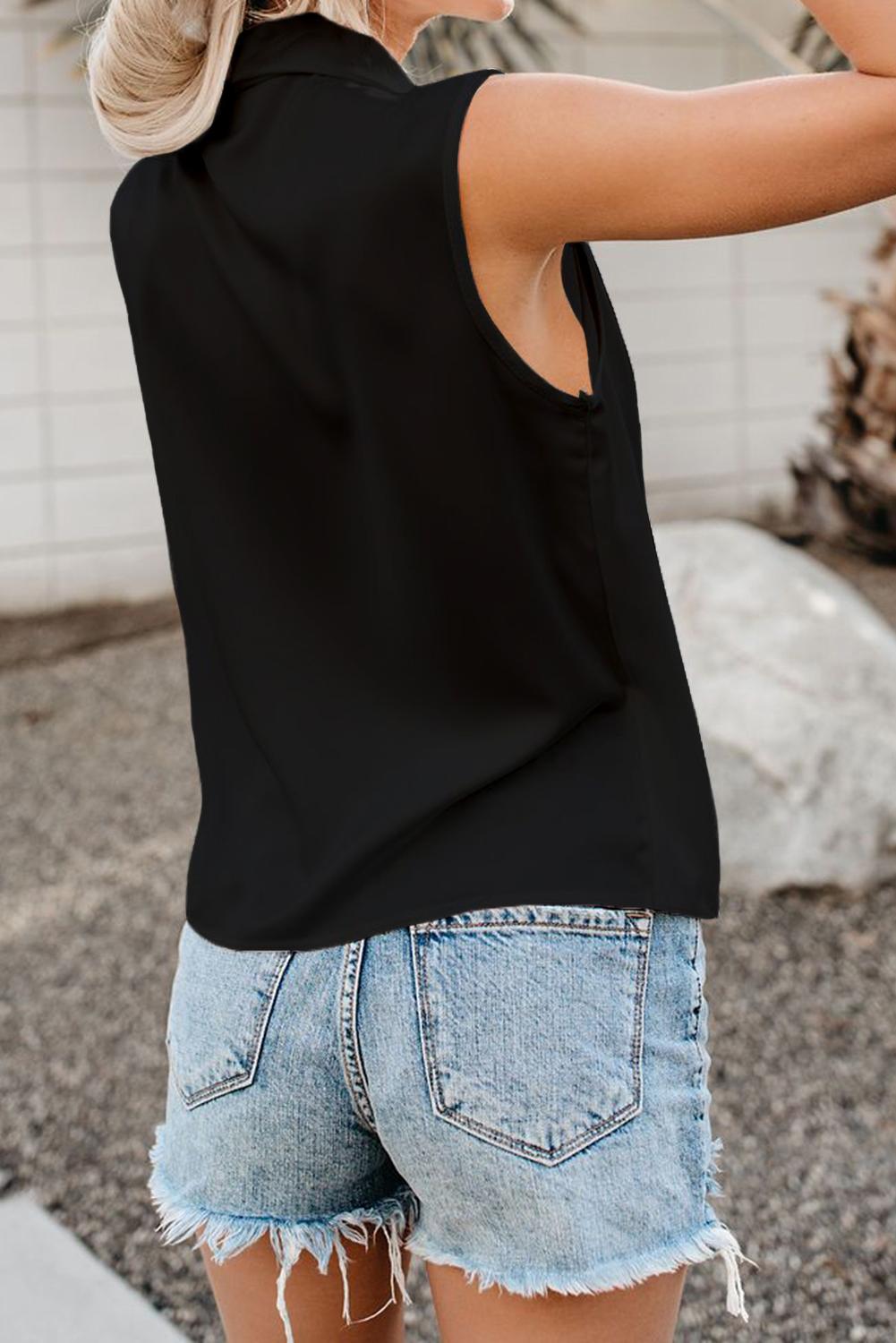 Enchanting Satin Drape Sleeveless Blouse