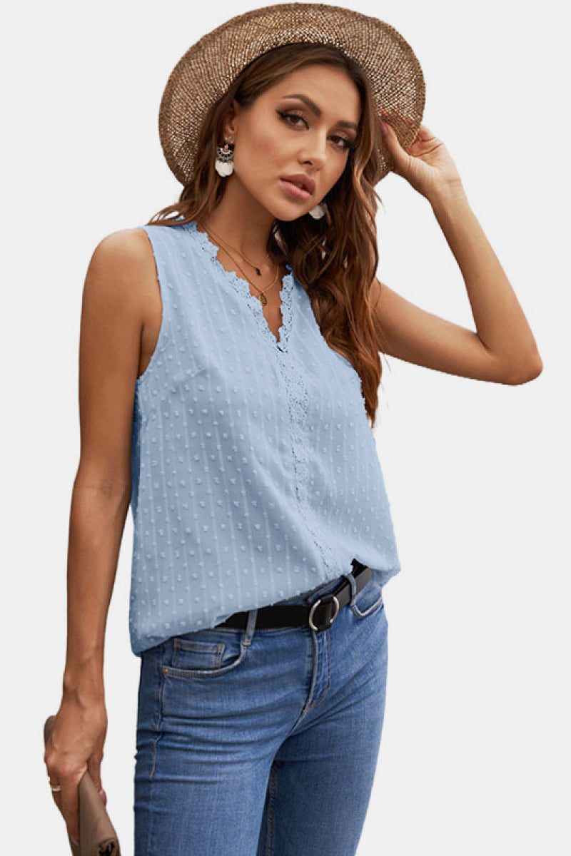 Lace V Neck Sleeveless Top Powder Blue S