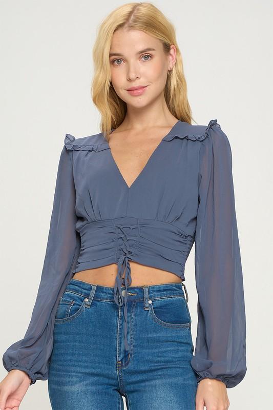 Lace-Up Ruffle Crop Top