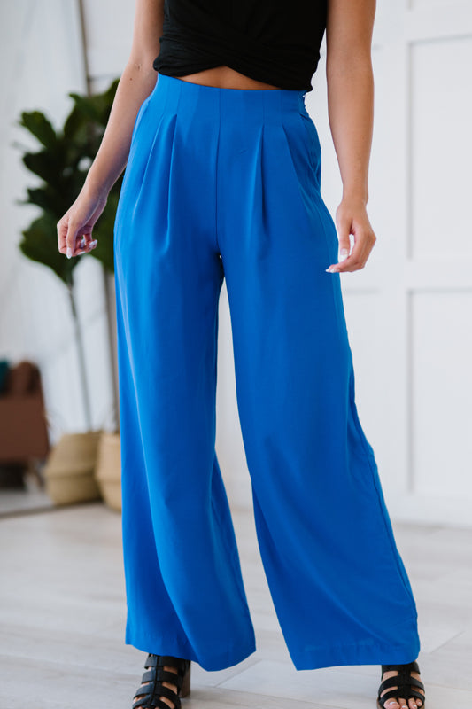 City Ventures Pleated High-Waist Pants Royal Blue S