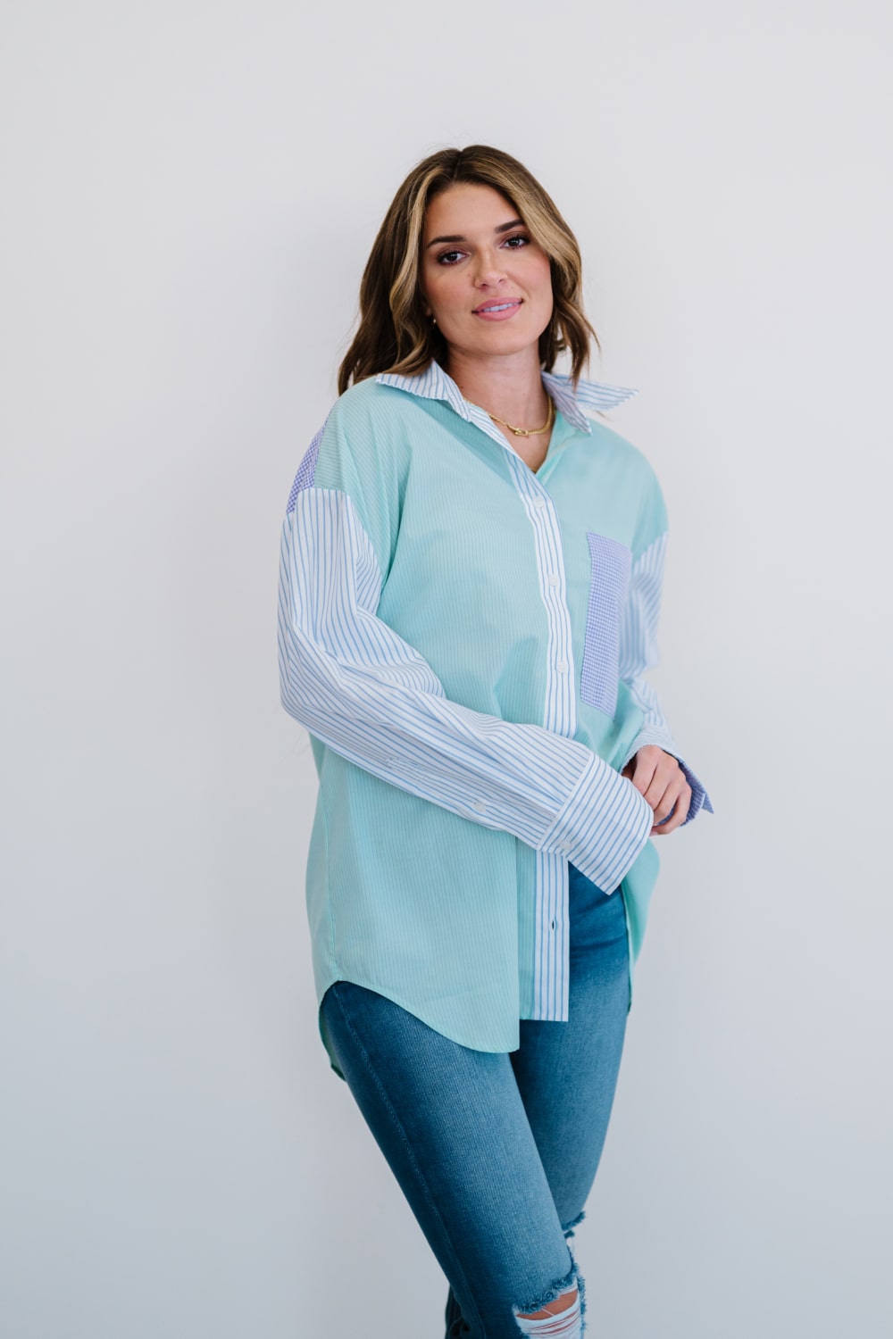 Embrace The Changes Mixed Print Button Down Shirt
