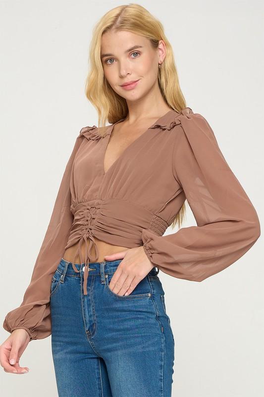 Lace-Up Ruffle Crop Top