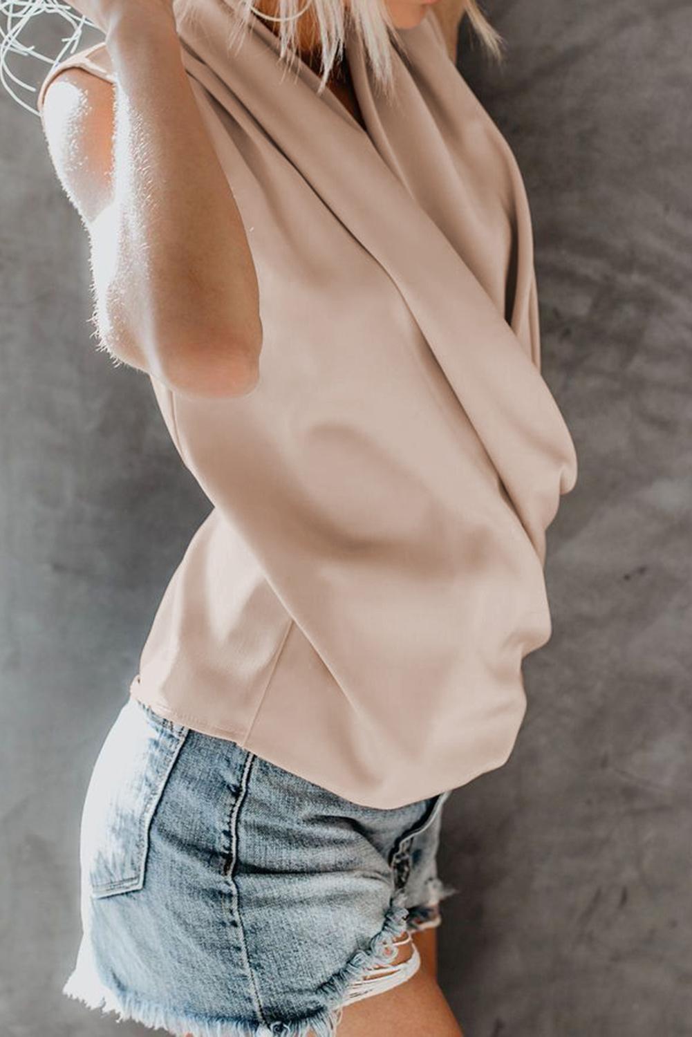 Enchanting Satin Drape Sleeveless Blouse